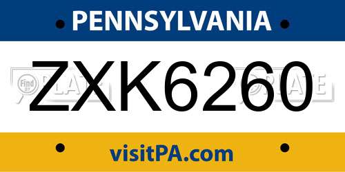 ZXK6260 Pennsylvania License Plate
