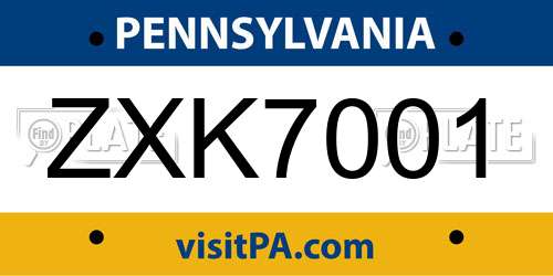 ZXK7001 Pennsylvania License Plate