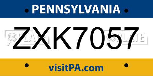 ZXK7057 Pennsylvania License Plate