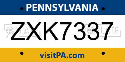 ZXK7337 Pennsylvania License Plate