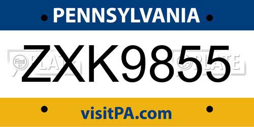 ZXK9855 Pennsylvania License Plate