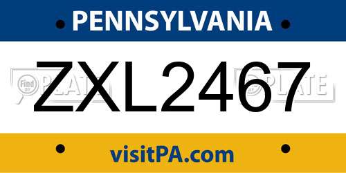ZXL2467 Pennsylvania License Plate