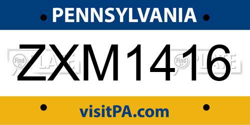 ZXM1416 Pennsylvania License Plate