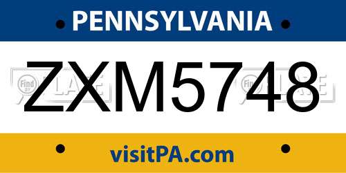 ZXM5748 Pennsylvania License Plate