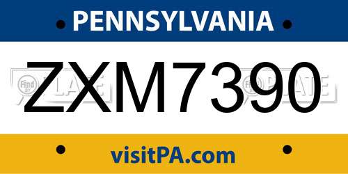 ZXM7390 Pennsylvania License Plate