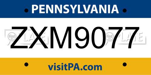 ZXM9077 Pennsylvania License Plate