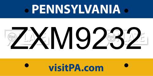 ZXM9232 Pennsylvania License Plate