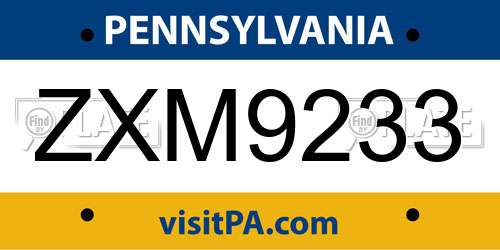 ZXM9233 Pennsylvania License Plate