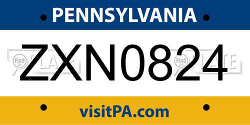 ZXN0824 Pennsylvania License Plate