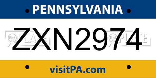 ZXN2974 Pennsylvania License Plate