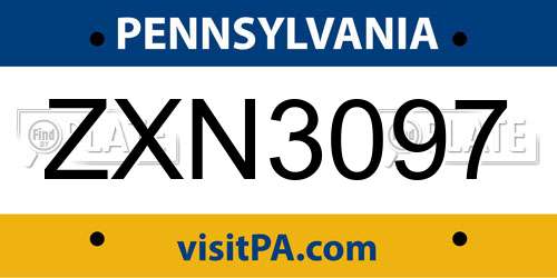ZXN3097 Pennsylvania License Plate