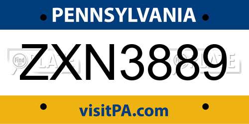 ZXN3889 Pennsylvania License Plate