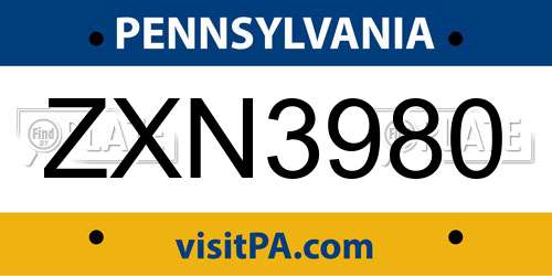 ZXN3980 Pennsylvania License Plate