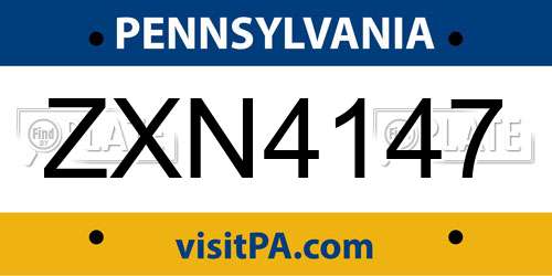 ZXN4147 Pennsylvania License Plate