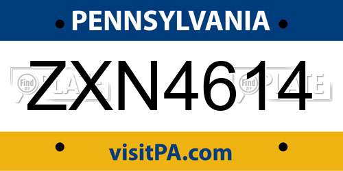 ZXN4614 Pennsylvania License Plate