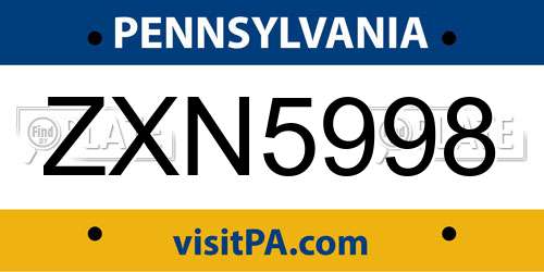 ZXN5998 Pennsylvania License Plate
