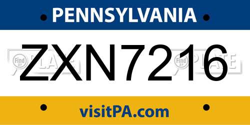 ZXN7216 Pennsylvania License Plate
