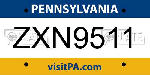 ZXN9511 Pennsylvania License Plate