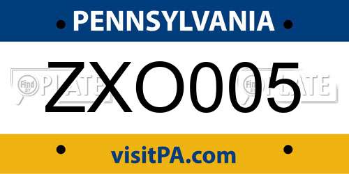 ZXO005 Pennsylvania License Plate