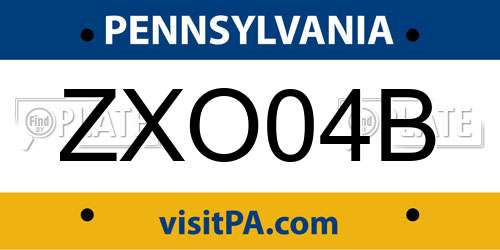 ZXO04B Pennsylvania License Plate