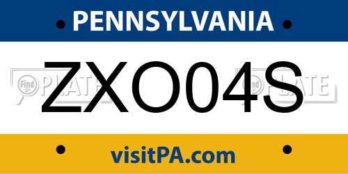ZXO04S Pennsylvania License Plate