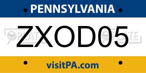 ZXOD05 Pennsylvania License Plate
