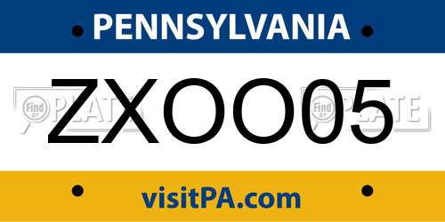 ZXOO05 Pennsylvania License Plate