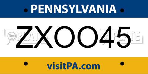 ZXOO45 Pennsylvania License Plate