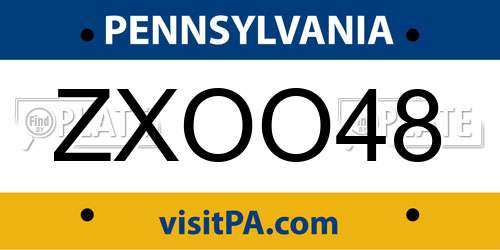 ZXOO48 Pennsylvania License Plate