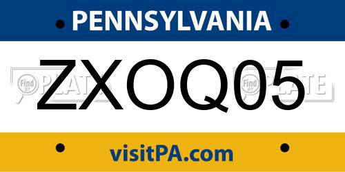 ZXOQ05 Pennsylvania License Plate