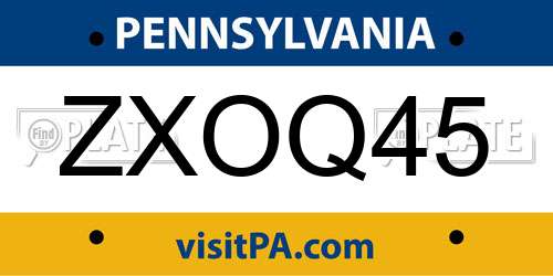 ZXOQ45 Pennsylvania License Plate