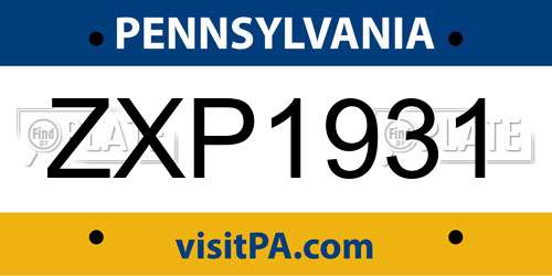 ZXP1931 Pennsylvania License Plate
