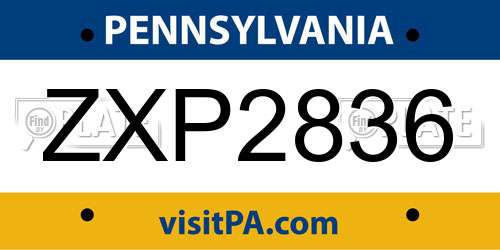 ZXP2836 Pennsylvania License Plate