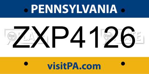 ZXP4126 Pennsylvania License Plate