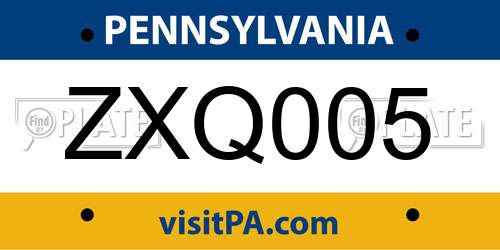 ZXQ005 Pennsylvania License Plate