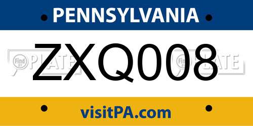 ZXQ008 Pennsylvania License Plate
