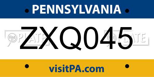 ZXQ045 Pennsylvania License Plate