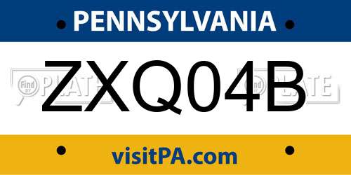 ZXQ04B Pennsylvania License Plate