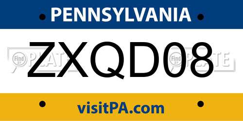 ZXQD08 Pennsylvania License Plate