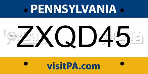 ZXQD45 Pennsylvania License Plate