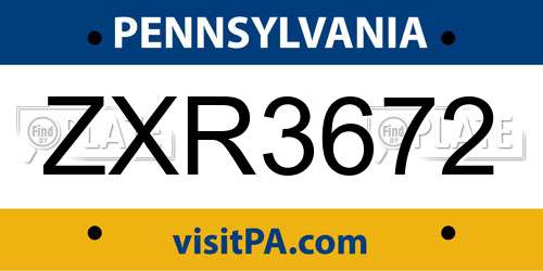 ZXR3672 Pennsylvania License Plate