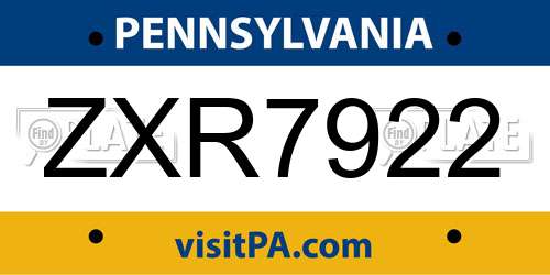ZXR7922 Pennsylvania License Plate