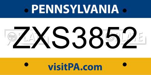 ZXS3852 Pennsylvania License Plate