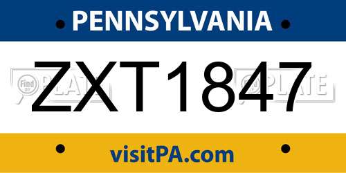 ZXT1847 Pennsylvania License Plate