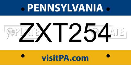 ZXT254 Pennsylvania License Plate