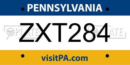 ZXT284 Pennsylvania License Plate