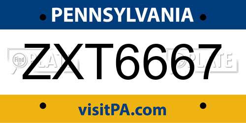 ZXT6667 Pennsylvania License Plate