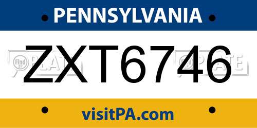ZXT6746 Pennsylvania License Plate