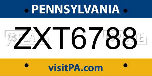 ZXT6788 Pennsylvania License Plate