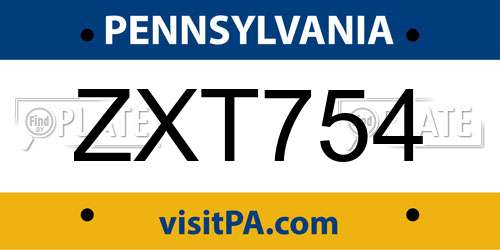 ZXT754 Pennsylvania License Plate